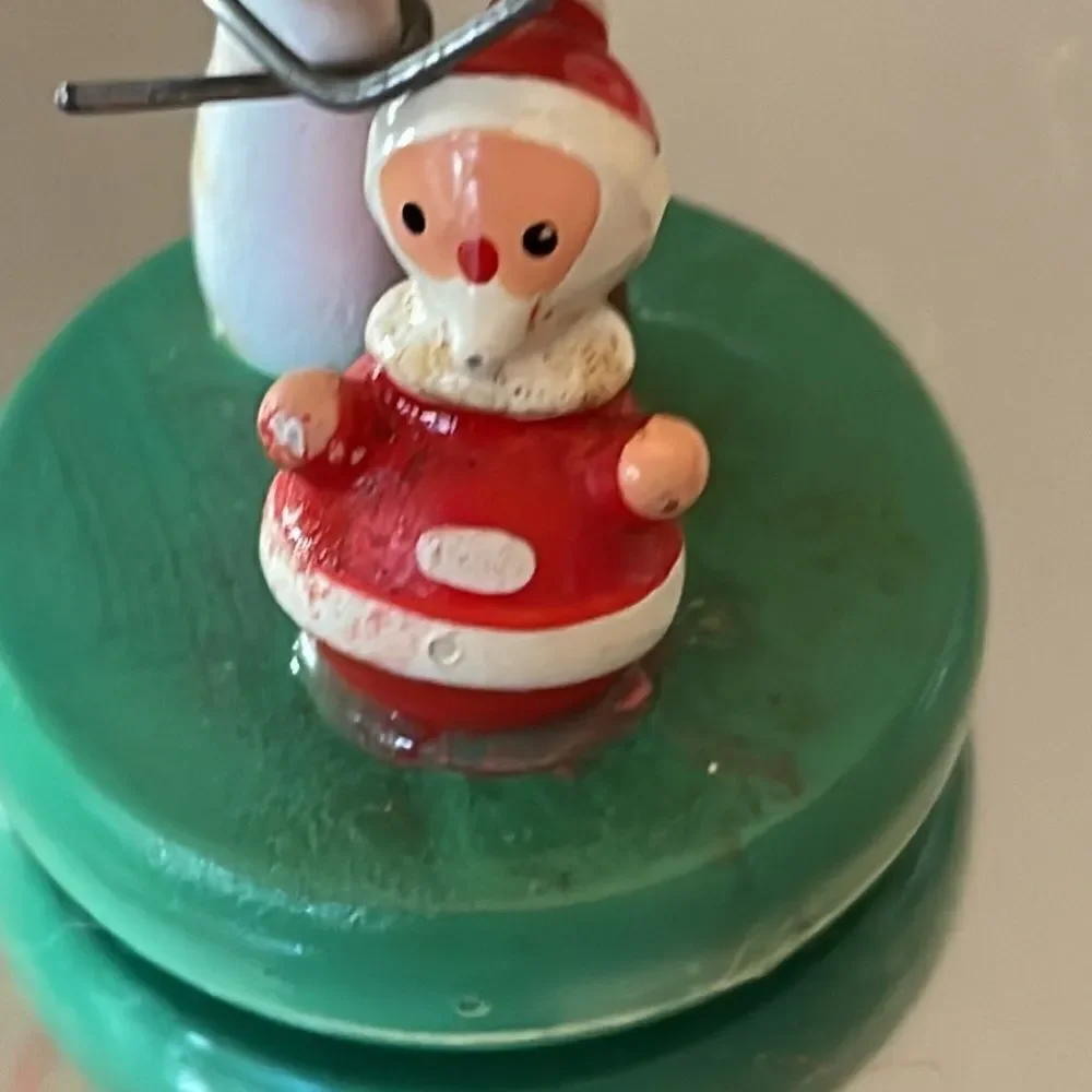 Tiny vintage Goula‎ Spain wooden Santa under a toadstool
